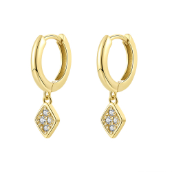 Silver Zircon Earrings Zirconia Earrings - Rhombus