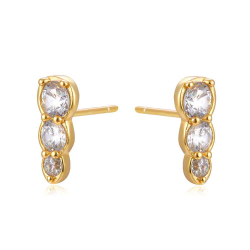 Silver Zircon Earrings Zirconia Earring - 3 CZ - Gold Plated and Rhodium Silver