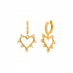 Silver Zircon Earrings Heart Hoop Earrings - 12 + 15 mm - Gold Plated