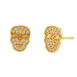 Silver Zircon Earrings Zirconia Earrings - Skull