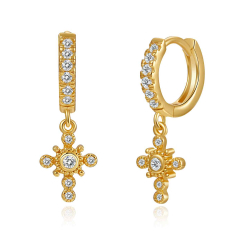 Silver Zircon Earrings Hoop Earrings - Cross