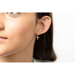 Silver Zircon Earrings Hoop Earrings - Cross