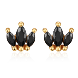 Silver Zircon Earrings Zirconia Earring - 3 CZ - Gold Plated and Rhodium Silver