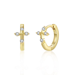 Silver Zircon Earrings Hoop Earrings - Cross - Zirconia