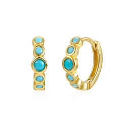 Silver Zircon Earrings Zirconia Earrings - Hoop - Turquoise - Gold Plated Silver