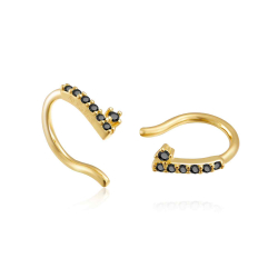 Pendiente Plata Circonita Earcuff Circonita -Aro-Circonita Negra Chapado Oro