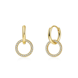 Silver Zircon Earrings Doble Hoop Earrings - Zircon - Hoop 11mm - Gold Plated