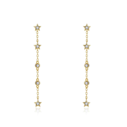 Silver Zircon Earrings Star Chain Earrings - 48mm - Zirconia