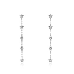 Silver Zircon Earrings Star Chain Earrings - 48mm - Zirconia