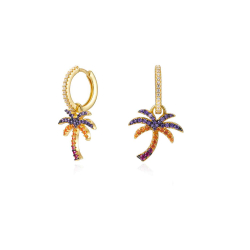 Silver Zircon Earrings Pendientes Circonita Palmera - 28 mm