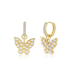 Pendiente Plata Circonita Pendientes Circonita Perla Aro Mariposa 11 mm Baño en Oro