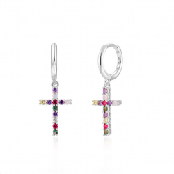 Boucles D'Oreilles Argent Zircone Boucles d'oreilles Multi Zircone Anneau - Croix 11 mm