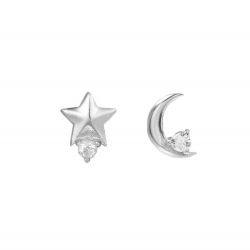 Silver Zircon Earrings Star Moon Zirconia Earrinfs 7 mm Rhodium Silver