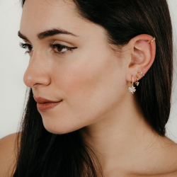 Silver Zircon Earrings Triangle Hoop Earrings 11 mm Rhodium Plated