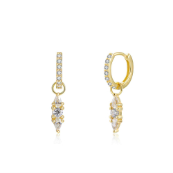 Silver Zircon Earrings Zirconia Earring - White Zirconia -11.5mm - Gold P