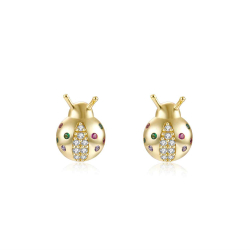 Silver Zircon Earrings Zirconia Earrings- Multi RH - Ladybug