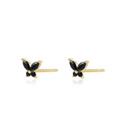 Boucles D'Oreilles Argent Zircone Boucles d'oreilles Zircone de couleur Noire Papillon 6 mm Dorure Or