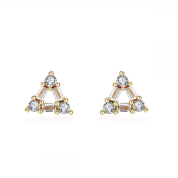 Silver Zircon Earrings WhiteCirconita Triangle 6mmEarrings Rhodium Silver