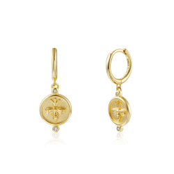  Pendientes Circonita Blanca Aro Abeja 11mm Baño en  Oro