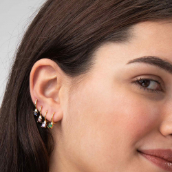 Silver Zircon Earrings Hoop Earrings - 11mm - Zirconia - Gold Plated
