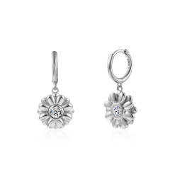 Silver Zircon Earrings Earrings Hoop Flower 7mm Silver Rodium