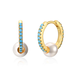 Boucles D'Oreilles Argent Zircone Boucles d'oreilles Anneau 15 mm Turquoise Perle Dorure Or