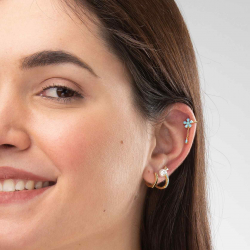 Pendiente Plata Circonita Pendientes Aro 15mm Turquesa Perla Bañado Oro