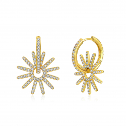 Silver Zircon Earrings Sun Zirconia - Earrings - 16 + 7 mm - Gold Plated