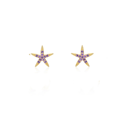 Silver Zircon Earrings Starfish Earring - Zirconia - 8 mm