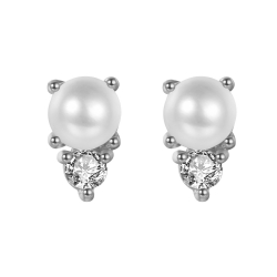 Silver Zircon Earrings Pearl Earrings - Zircon