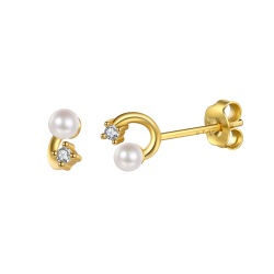 Silver Zircon Earrings Pearls Earrings - Zircon