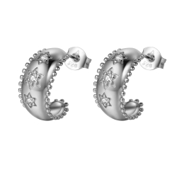 Boucles D'Oreilles Argent Zircone Boucles d'oreilles Demi-Anneau - 15 mm - Zircone