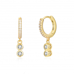 Silver Zircon Earrings Zirconia Hoop Earrings 11+6 mm Gold Plated and Rhodium Silver