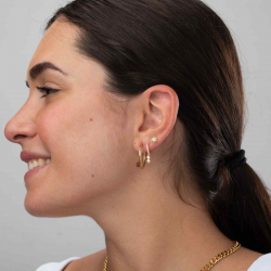 Silver Zircon Earrings Zirconia Hoop Earrings 11+6 mm Gold Plated and Rhodium Silver
