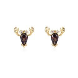 Silver Zircon Earrings Reindeer Earrings - 8 mm - Gold Plated
