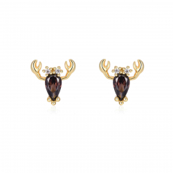 Silver Zircon Earrings Reindeer Earrings - 8 mm - Gold Plated