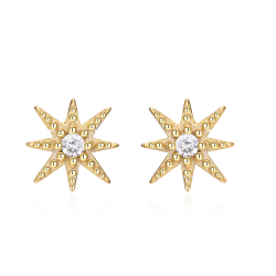 Silver Zircon Earrings Star Earrings - 8 mm - Gold Plated and Rhodium Silver