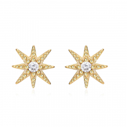 Silver Zircon Earrings Star Earrings - 8 mm - Gold Plated and Rhodium Silver