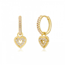 Silver Zircon Earrings Heart Earrings - 13+8mm - Gold Plated and Rhodium Silver