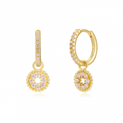 Silver Zircon Earrings Circle Earrings - Zirconia - 13+8mm - Gold Plated and Rhodium Silver