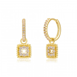 Silver Zircon Earrings Square Earrings - Zirconia - 13+8mm - Gold Plated and Rhodium Silver