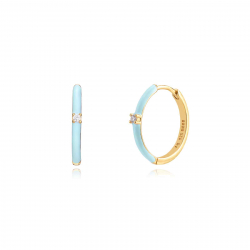 Silver Zircon Earrings Hoop Earrings - 18 mm - Enamel - Gold Plated