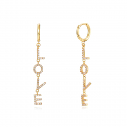 Pendiente Plata Circonita Pendientes Aro LOVE - 11+34 mm  - Circonita - Bañado Oro y Plata Rodiada