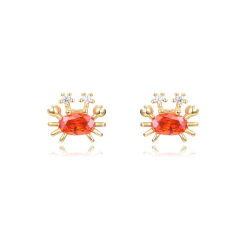 Silver Zircon Earrings Orange Zirconia Earrings - Crab - 7 mm - Gold Plated