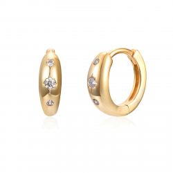 Silver Zircon Earrings Hoop Earrings - 12 mm - Gold Plated and Rhodium Silver