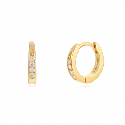 Silver Zircon Earrings Hoop Earrings - 11 mm - Gold Plated and Rhodium Silver