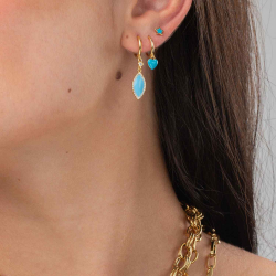 Silver Zircon Earrings Leaf Hoop Earrings - 11+21 mm - Enamel - Zirconia - Gold Plated