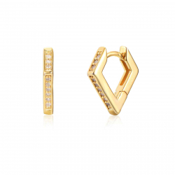 Silver Zircon Earrings Rhombus Earrings - 13 mm - Zirconia - Gold Plated and Rhodium Silver