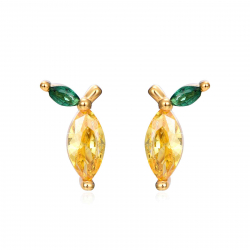 Silver Zircon Earrings Lemon Earrings - 9 mm - Zirconia - Gold Plated