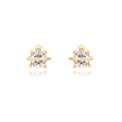 Silver Zircon Earrings Saturn Earrings - 6 mm - Zirconia - Gold Plated and Rhodium Silver